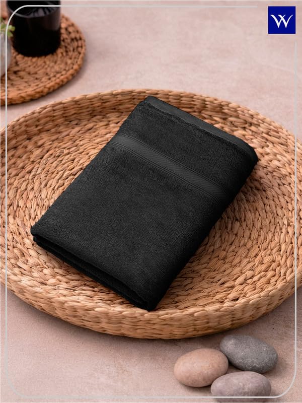 Image of Welspun Alpha 100% Cotton 420 GSM Dobby Weave Solid Premium Large Bath Towel | Super Absorbent, Quick Dry & Ultra Soft - 84 x 180 Cm - Black