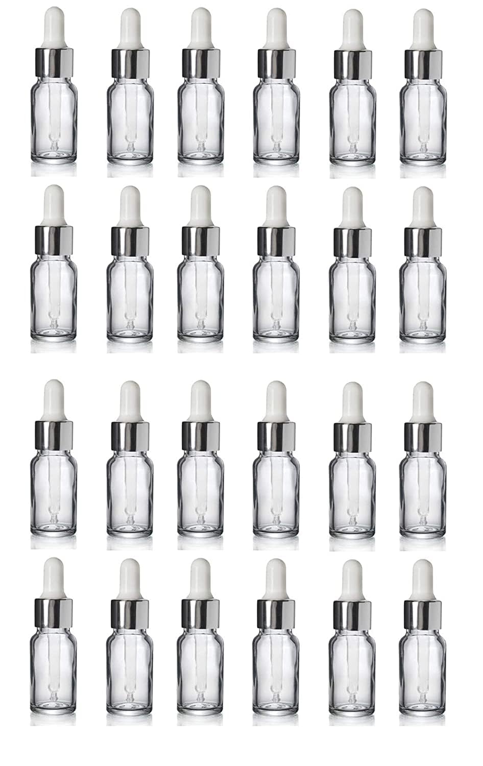 B.H.Industry (SUPERSAVER SET OF 24 BOTTLES 15 ML ROUND Empty Refillable clear Glass Essential Oil Dropper Bottles Cosmetic Sample Container Vial Jars 100% leak proof-image-46