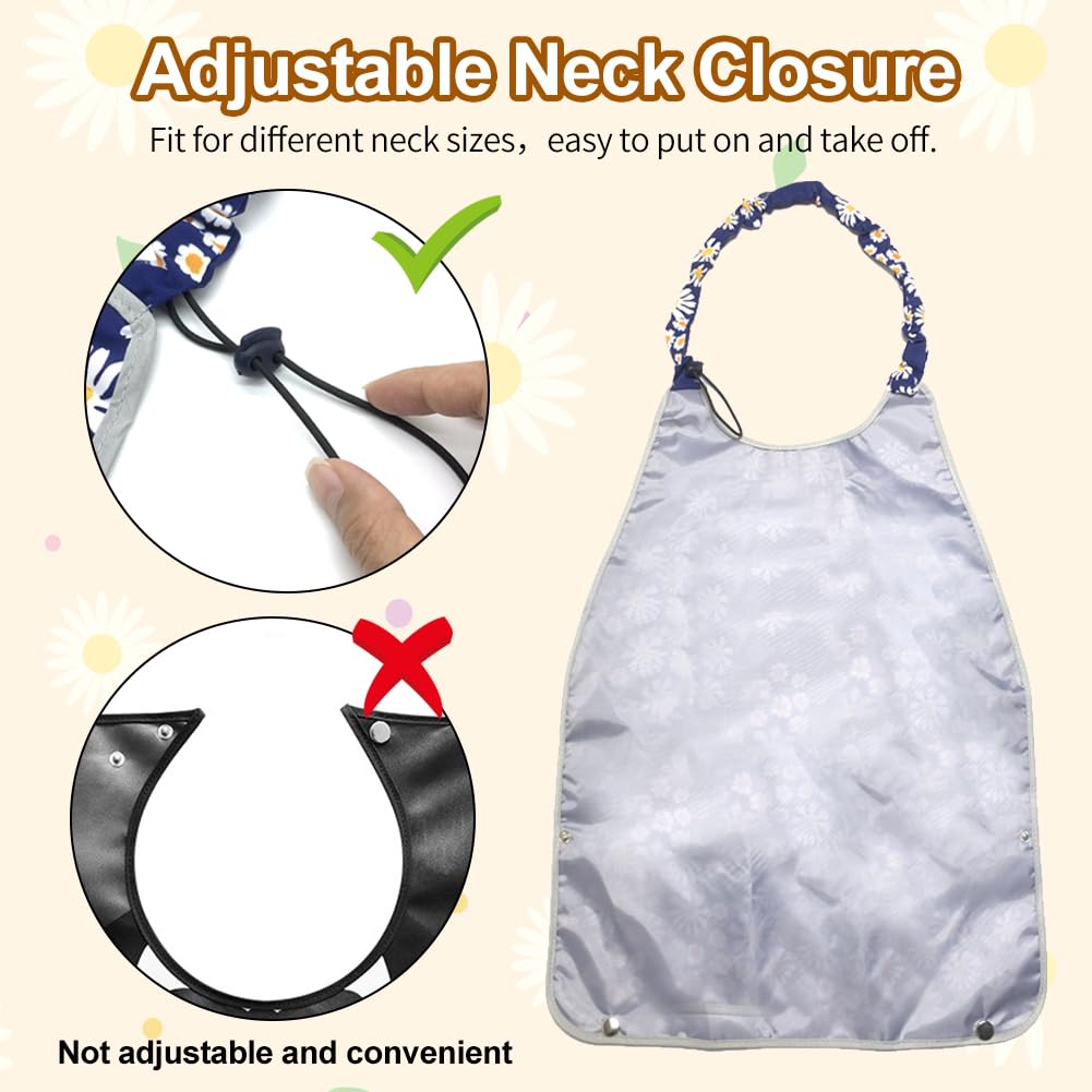 SwirlColor Adult Bibs for Elderly Washable Clothing Protectors Waterproof and Reusable Adult Bib for Eating Adult Bibs for Women Elderly Patient with Food Catcher (Daisy flower) - Image 3