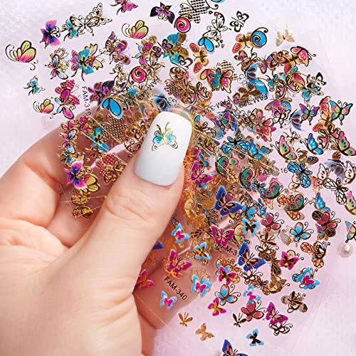 Butterfly Nail Art Stickers Bronzing Design Nail Decals Colorful Butterfly Nail Accessories 3D Self-Adhesive Nail Stickers For Women Girls Diy Acrylic Nail Art Decoration Supplies, 30 Sheets #TOP1