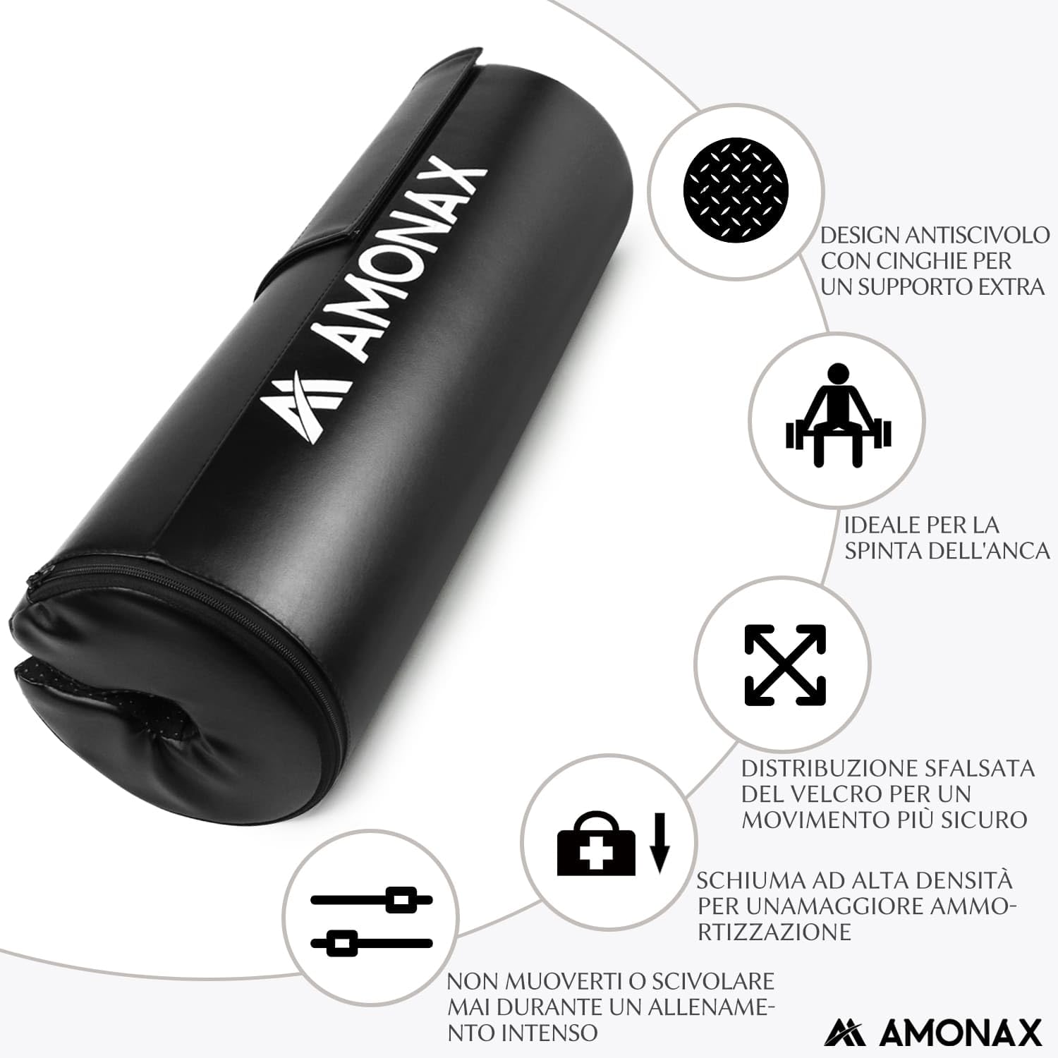 Amonax Hip Thrust Cuscino per Bilanciere, Imbottitura in Schiuma Extra Spessa, Accessori per Palestra Pesanti per Donna E Uomo Allenamento Fitness Bar Pad Cuscino per Spinte Dell'anca