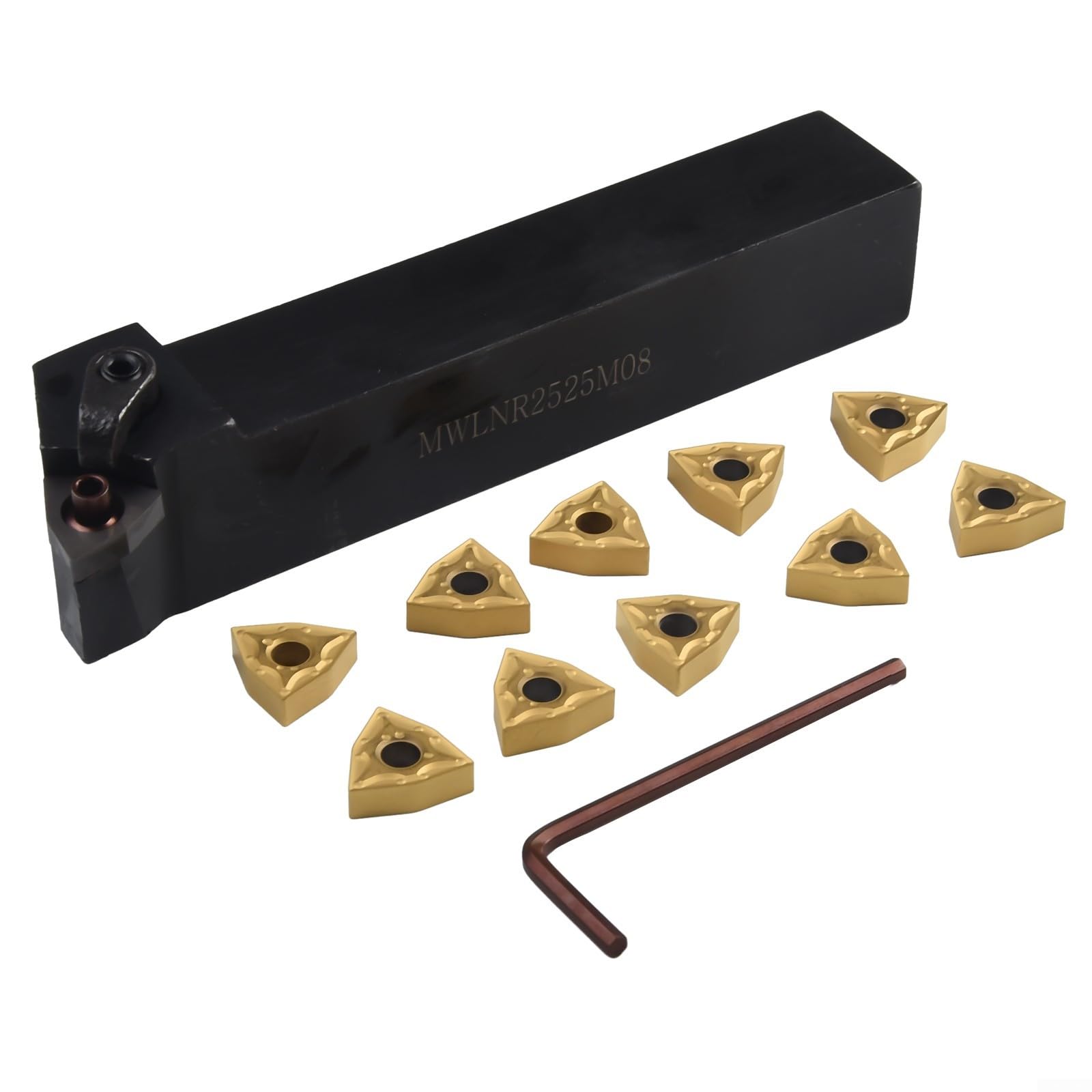 Drehmeißelhalter 25Mm Mit 10 Stück WNMG080404 Hartmetall-Wendeschneidplatten Für CNC-Drehmaschine Halbschlichten Schlichten Hohe Festigkeit Verschleißfestigkeit Stahl Gusseisen 150Mm