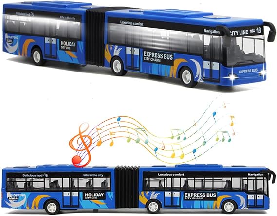 Crelloci City Bus Toy for Kids, Die Cast Alloy Pull Back Vehicles, Metro Articulated Electric Bus with Sounds and Lights, Model Cars Toys Educational Gift for Kids Boys Girls Ages 3+