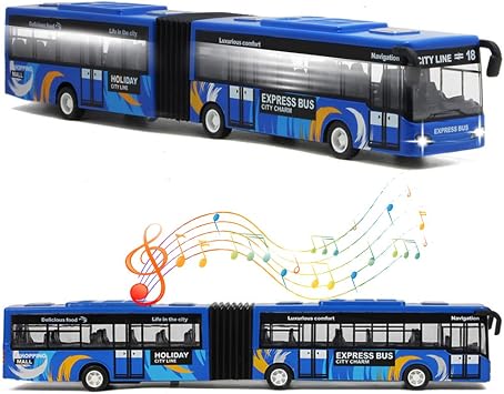 Crelloci City Bus Toy for Kids, Die Cast Alloy Pull Back Vehicles, Metro Articulated Electric Bus with Sounds and Lights, Model Cars Toys Educational Gift for Kids Boys Girls Ages 3+
