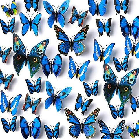 Amaonm® 120pcs 10 Packages Removable 3D Butterfly Blue Stickers Making Wall Decal DIY Wall Stickers Decals Crafts Butterflies Home Decorations for Boy's and Girl's Room Bedroom Living Room (Blue) … Cover