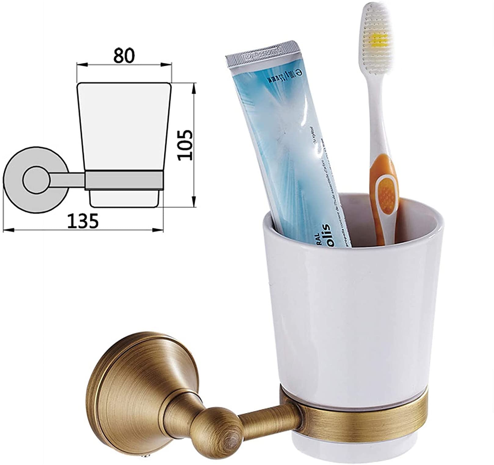 Porte-Brosse À Dents Brossé en Laiton Antique Salle De Bains Rétro Brosse À Dents Becher Porte-Mur Suspendu Céramique Simple Tasse De Salle De Bain Accessoires De Salle De Bain