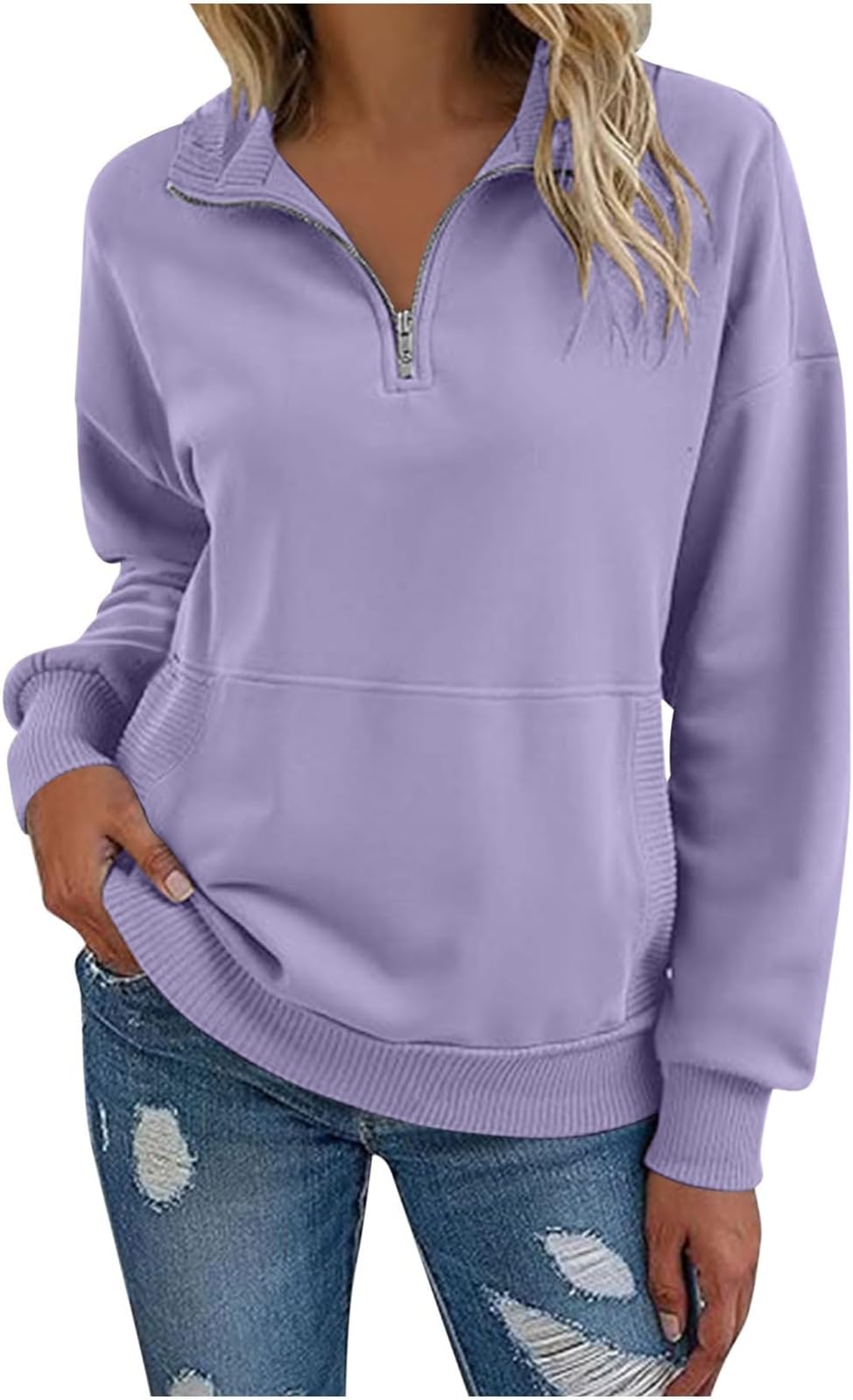 Women Sweatshirt Casual Long Sleeve Half Zip Pullover Lightweight Casual Loose Fashion Sweatshirts