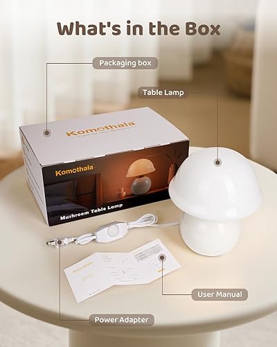 Miniatura 8 de Lámpara de hongo para dormitorio, lindas lámparas pequeñas con pantalla de cristal, lámpara de mesita de noche con regulador de intensidad para sala