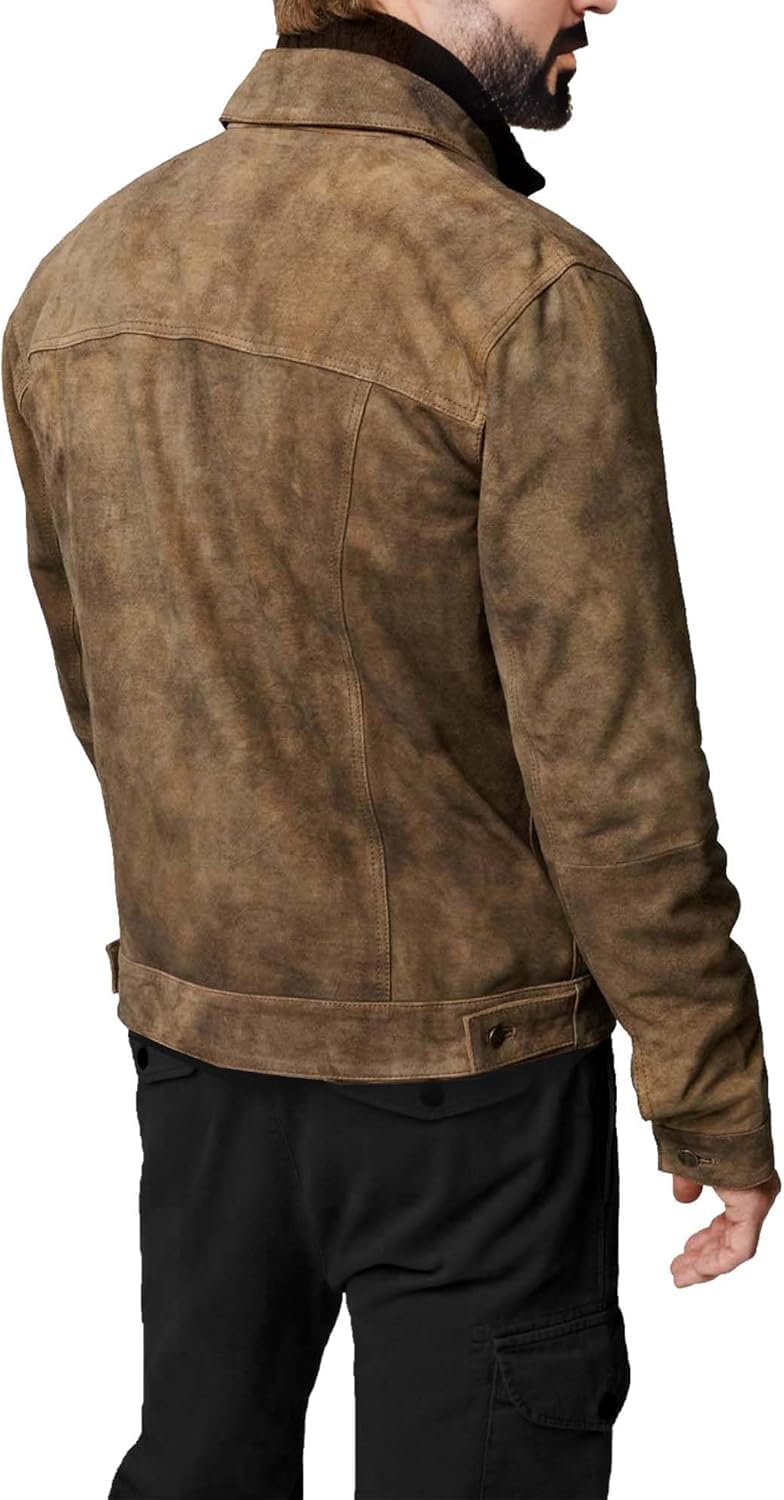 Men's Suede Leather Jacket Real Lambskin Suede Casual Leather Jackets For Men Suede Trucker Coat for Mens