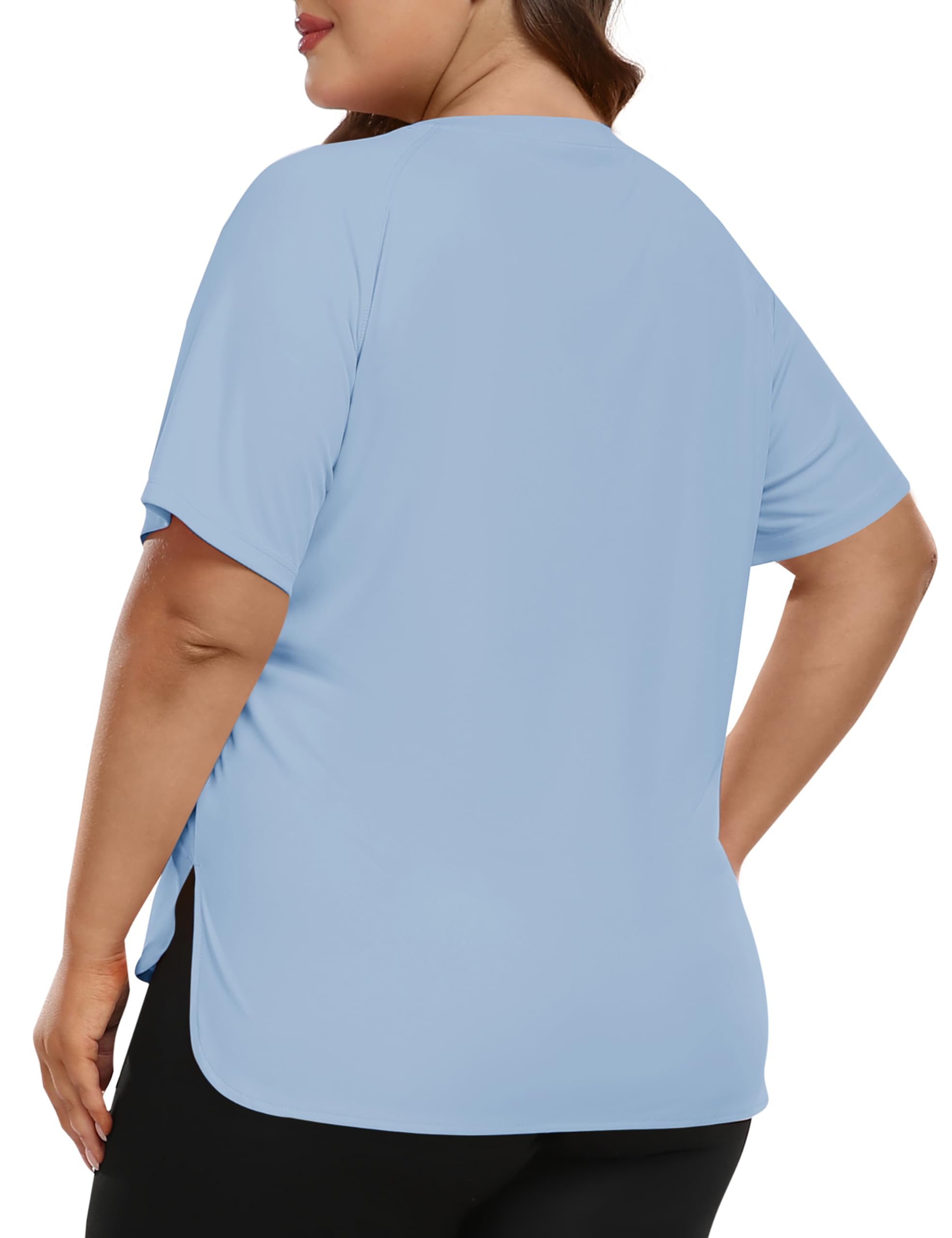 MoFiz Women's Plus Size Workout Tops Quick Dry Running Shirts Lightweight Breathable Hiking Athletic Tee Top Sky Blue 3XL