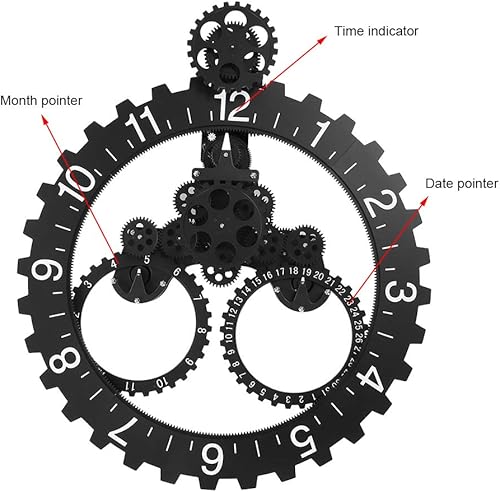 Miniatura 5 de 3D moderno arte de pared grande giratorio reloj mecánico calendario rueda diente de sierra número reloj móvil decoración (negro)