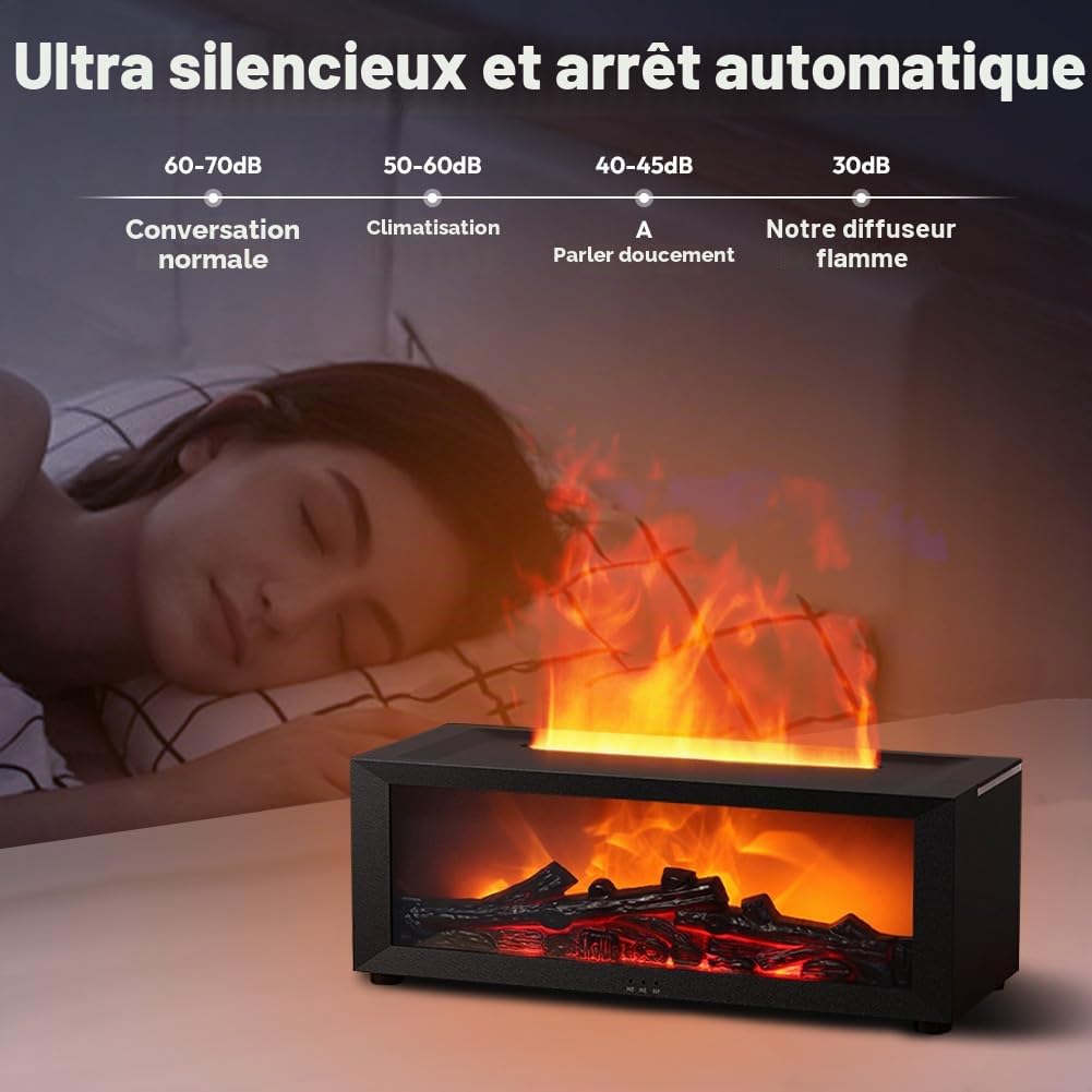 Diffuseur d'arôme flamme, diffuseur d'huile parfumée pour huiles essentielles avec lumière 7 couleurs effet flamme, diffuseur d'huiles essentielles avec cheminée LED, avec télécommande et minuterie
