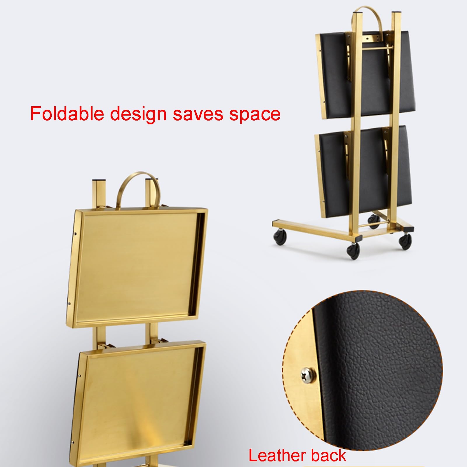 Carrito de herramientas de peluquería de acero inoxidable 304, diseño grueso y plegable con asas curvas y ruedas universales para profesionales de la belleza, equipo duradero de salón