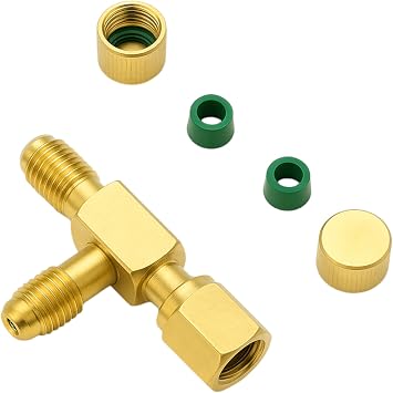 Quick Coupler Tee Adapter, 1/4 Inch Tee Adapter C/w Valve Core, Fits for Gauge Deep Vacuum Pump Manifold, Connector to Hook Up A Vacuum Gauge/Micron Gauge
