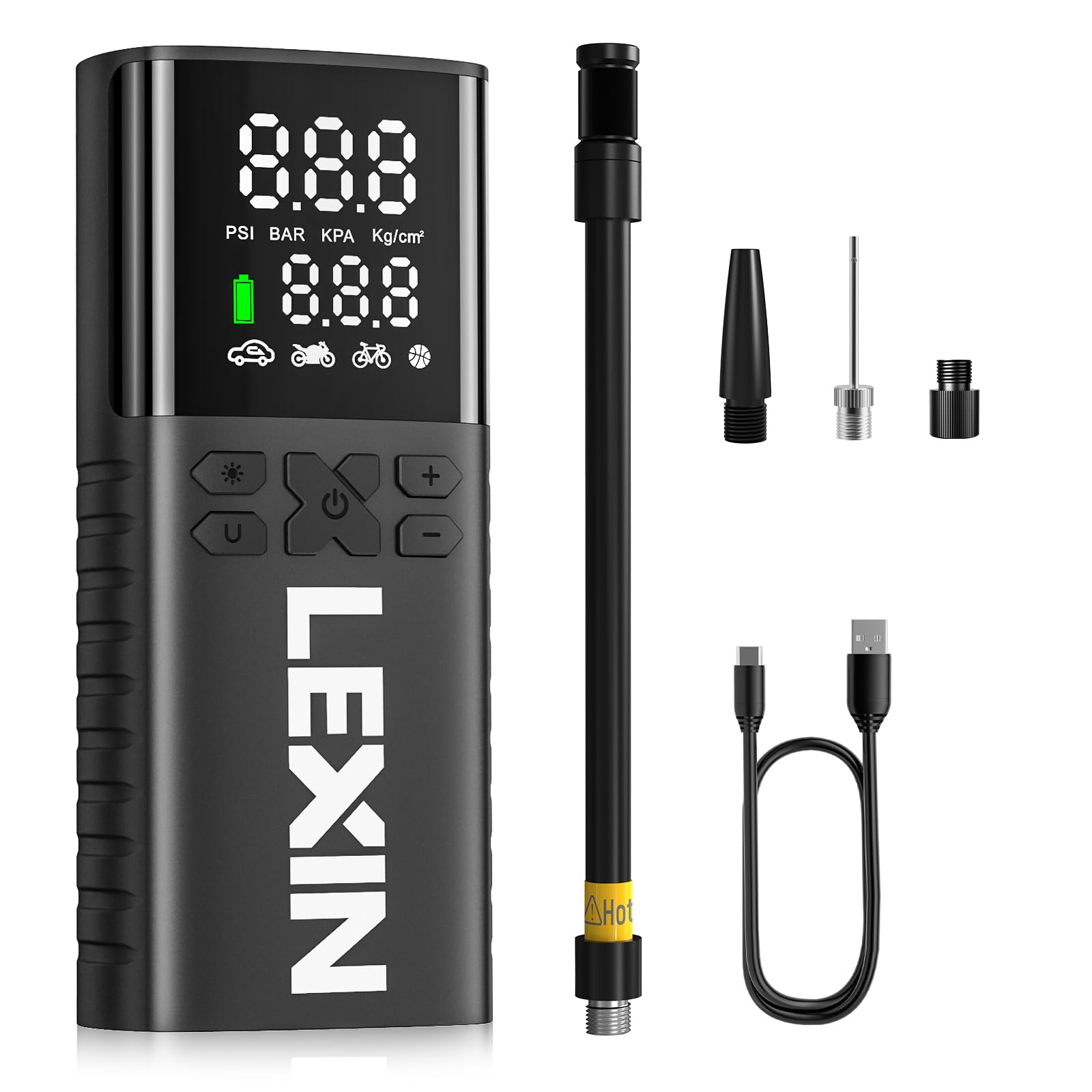 LEXIN P4 Compressore Aria Portatile, Portable Electric Air Compressor 150PSI 4000mAh, 4 Modalità Mini Compressore Lampada LED, Nuovo 2024 Portable Air Pump per Auto/Bici/Moto/Pallone (Nero)