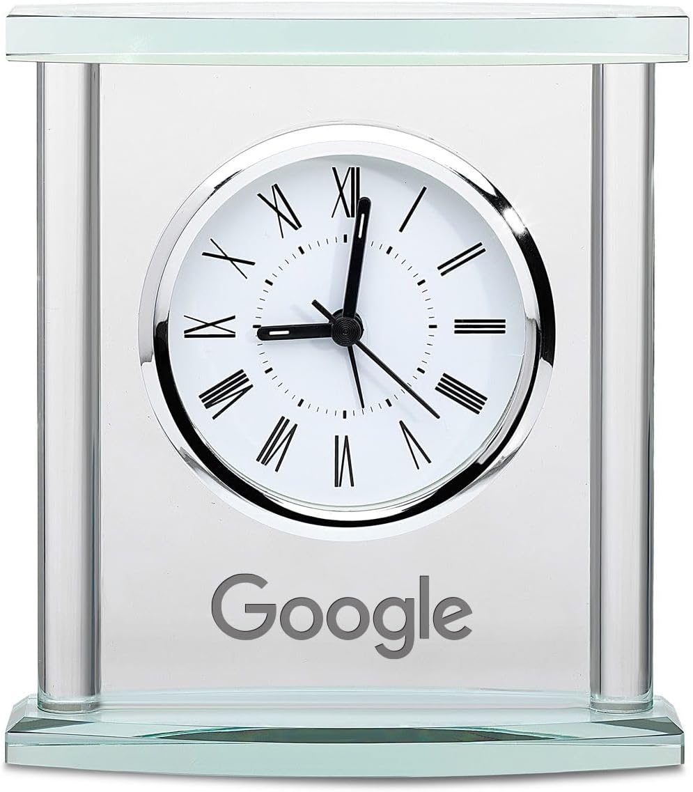 Executive Gift Shoppe | Personalized Glass Table Clock with Silver Finish Accents and Custom Engraving