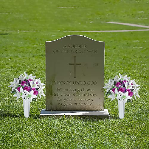 Xonor Artificial Cemetery Flowers With Vase, Set Of 2 Artificial Rose Lily Bouquet Grave Memorial Flowers For Cemetery Gravegard Headstones Decoration (Purple, Self-Assemble) #TOP6