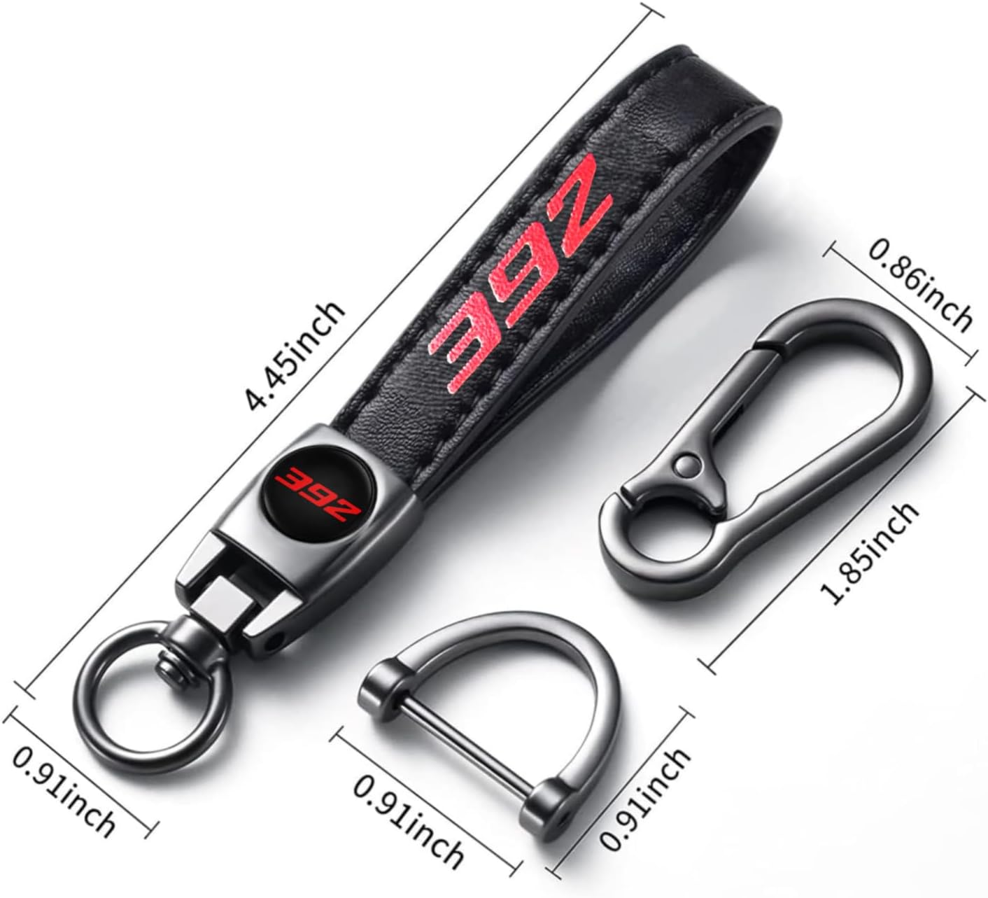 Tire Valve Stem Caps and Genuine Leather Car Keychain Keyring Compatible with Challenger Dakota Charger SRT 392 Avenger Durango Accessories (392)