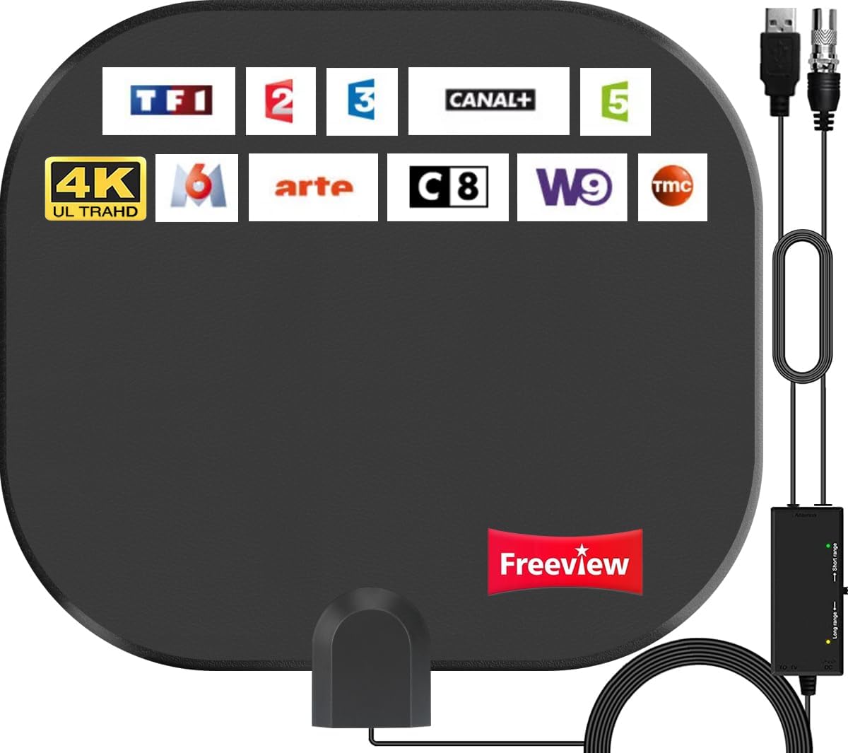 TV Aerial, 2022 Newest Indoor TV Aerial 200+ Miles Long Range with Smart Amplifier Signal Booster - Support 4K 1080P HD VHF UHF Local Channels for ALL TV's - 17ft Coax HDTV Cable