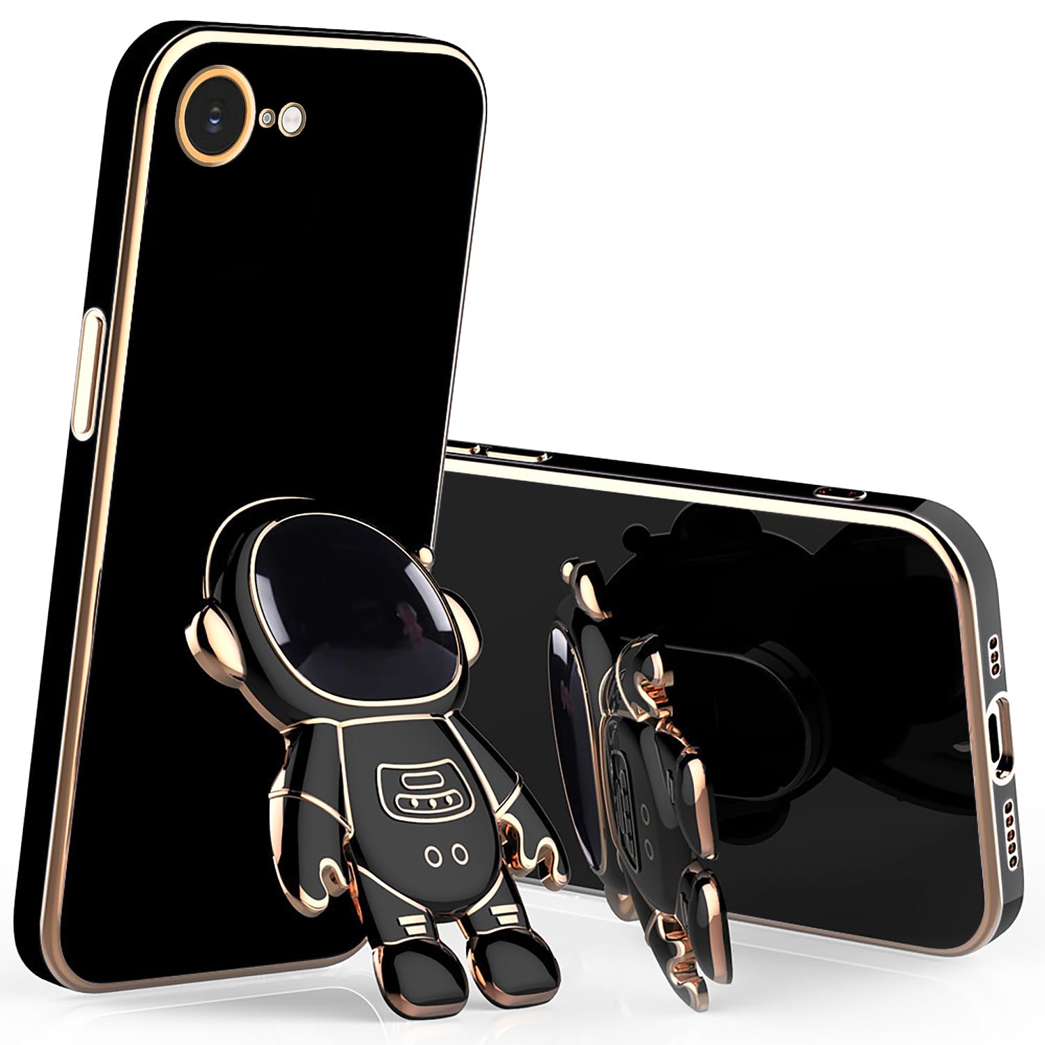 Anlalish Compatible with iPhone 16e Case Silicone Cute Cases with Astronaut Stand, Phone Case for iPhone SE 2025 Slim Plating Protection Shockproof