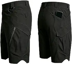 Bermuda cargo tática masculina, resistente à água, Ripstop, com 9 bolsos, cintura elástica para trabalho ao ar livre