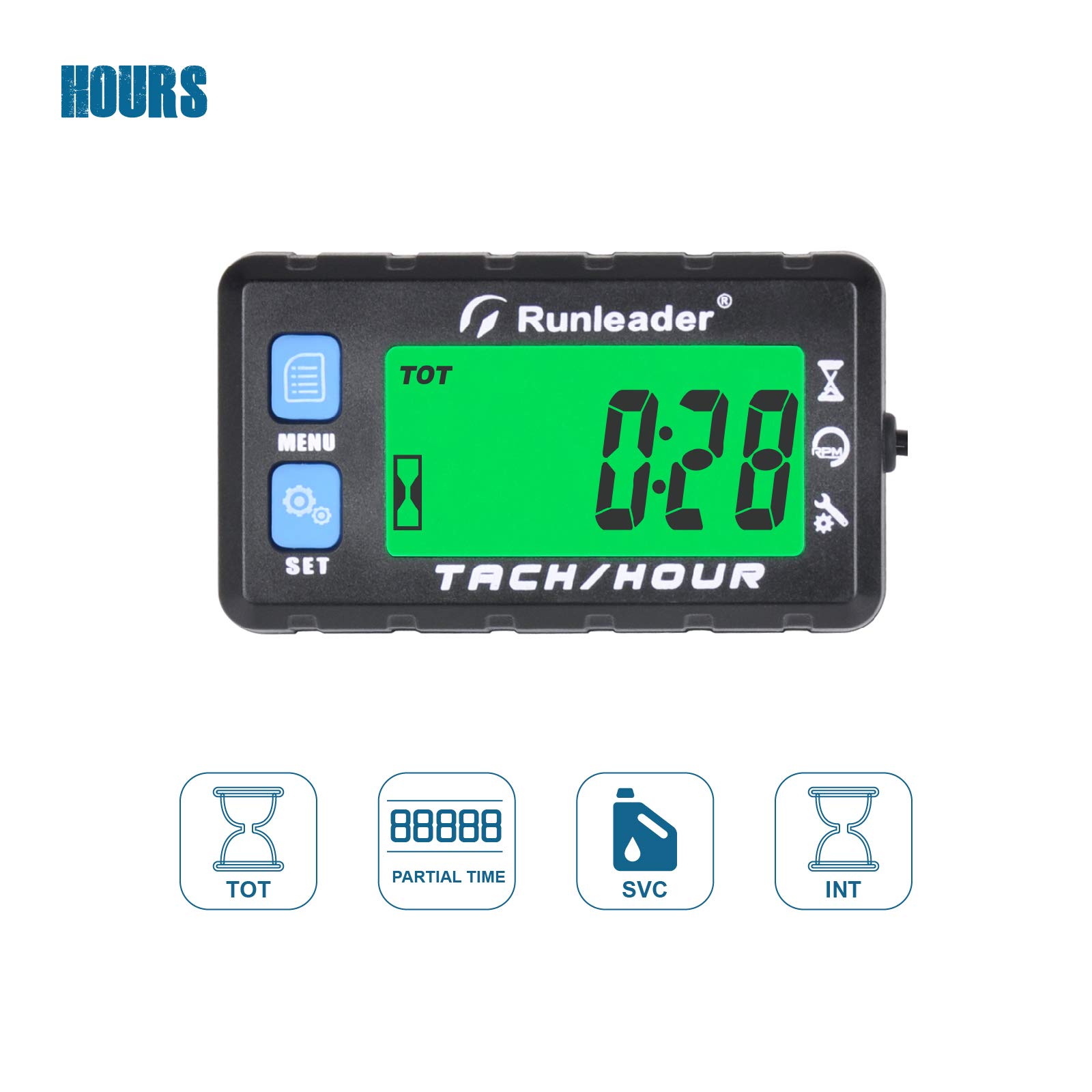Runleader Digitaler Drehzahlmesser für kleine Motoren,größeres mehrfarbiges LCD-Display,Drehzahlwarnung, Batterie austauschbar,weiße und rote Hintergrundbeleuchtung
