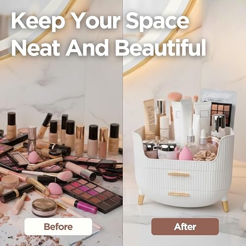 Miniatura 6 de HALAFE Organizador de maquillaje con cajones, caja de almacenamiento de cuidado de la piel para tocador, múltiples compartimentos, estuche de