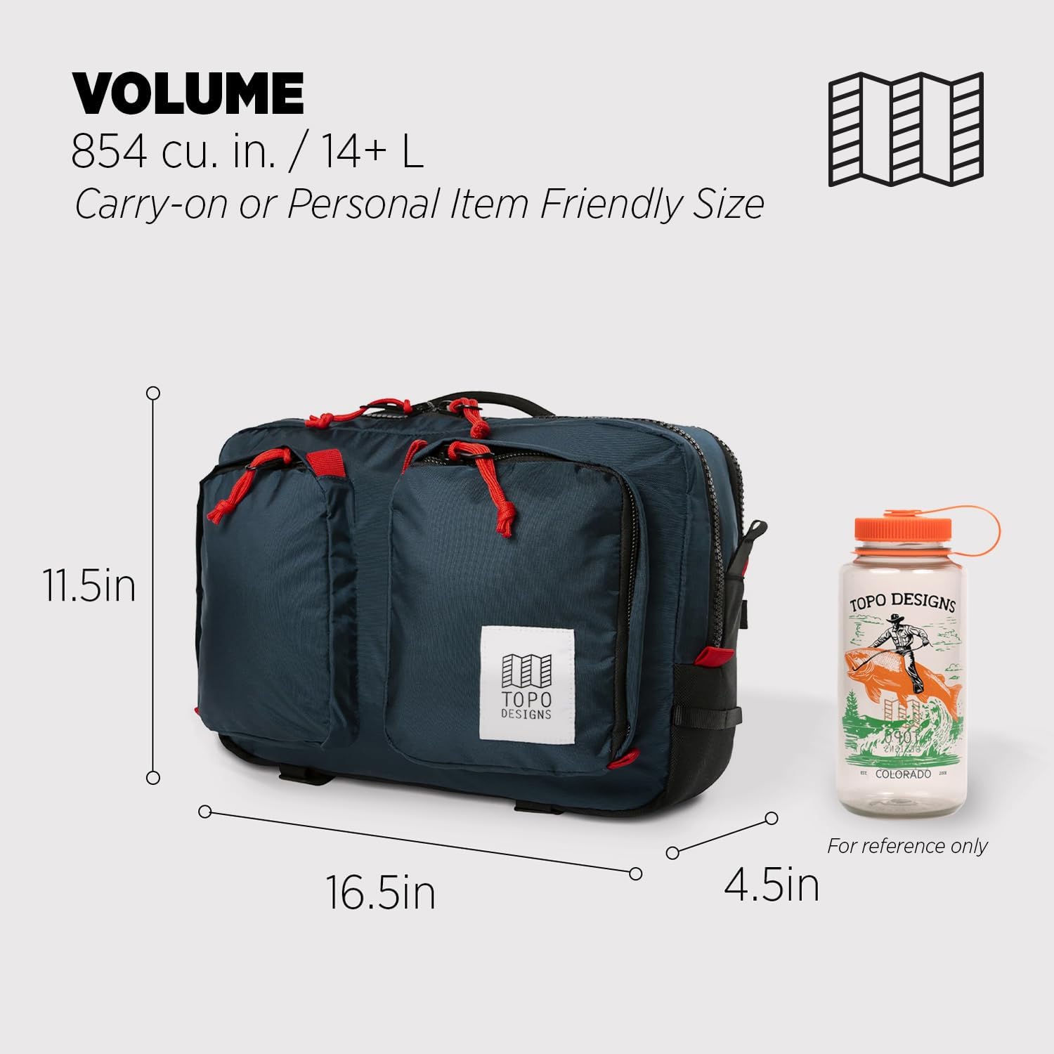 Topo Designs Global Briefcase - Bold Daily Carry Bag, Commute + Travel Pack, Personal Item Compliant, Laptop Sleeve, Removable Adjustable Shoulder Strap, Stowable Backpack Straps (Eco-Friendly/Navy)