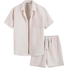 Mens Short Sleeve Outfits Button Down Shirt and Shorts Set 2 Piece Summer Beach Outfits Tracksuit with Pockets