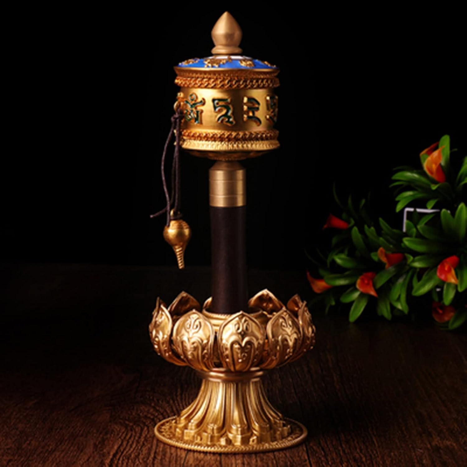 チベット仏具 チベットの祈りの輪、仏教の手持ちの祈りの輪、スクロール付きの