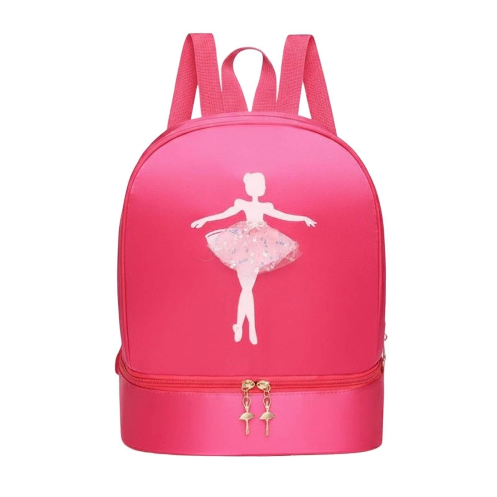 Dance Bag Shoe Compartment Large Capacity Girls Ballet Backpack Sequin Design Princess Dance Bag for Kids, Young Children Rose Red Standard-image-8