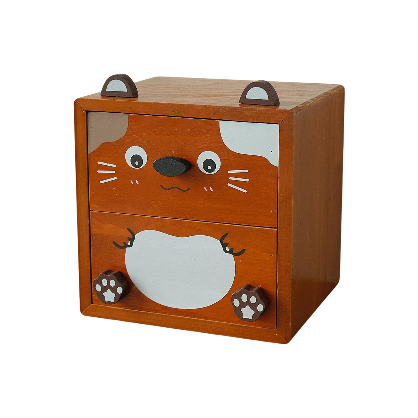 HZGFNBZ Artistic Cartoon Theme Wooden Desk Tray with Partitioned Drawers for Pencils and Clips Desktop Storage Box Desk Organizers