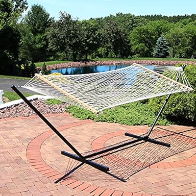 Sunnydaze Cotton Rope Hammock with Unfinished Wood Spreader Bars - 12-Foot Stand - 350 Pound Weight Capacity 61eKd69ekWS. SS400