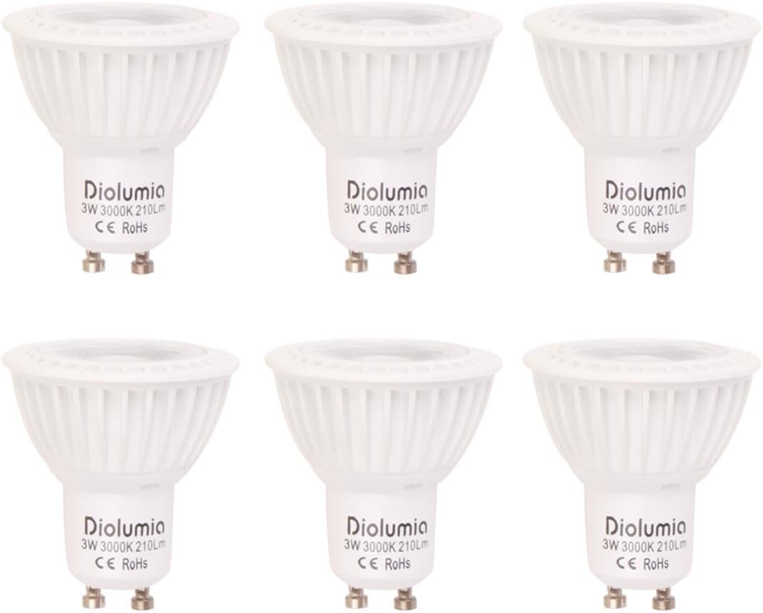 Diolumia - Pack of 6 GU10 3W 230LM LED Bulb with 3*SMD 3030 Chips, 50 ° Diffusion Angle, Warm White