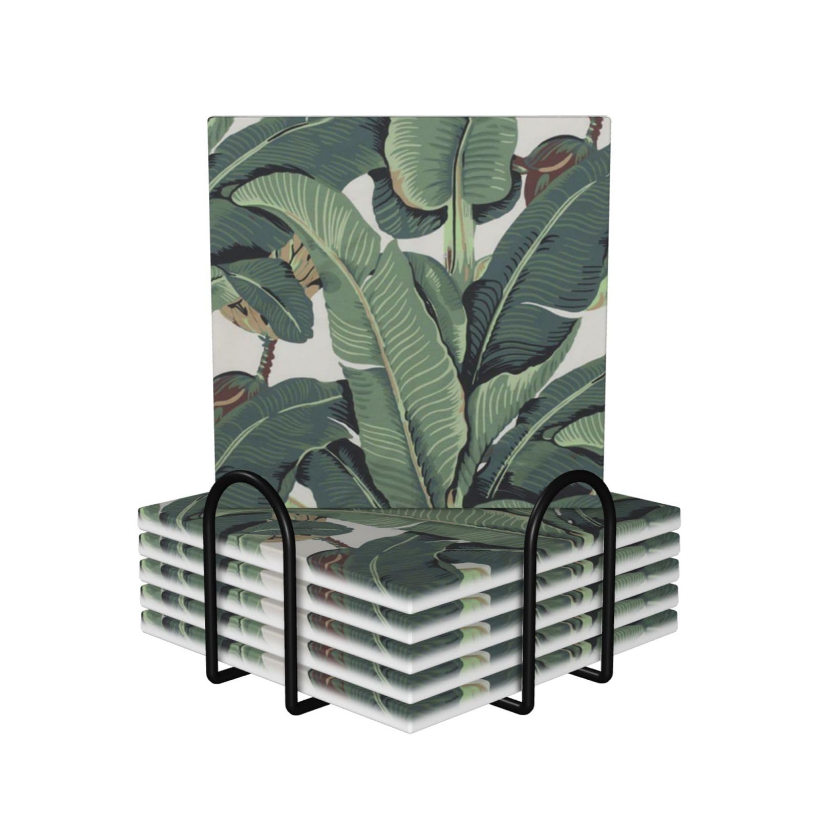 Sottobicchieri In Ceramica Assorbente - Set Da 6 Con Motivo Tropical Bird Of Paradise - Base In Sughero E Supporto Metallico - 5