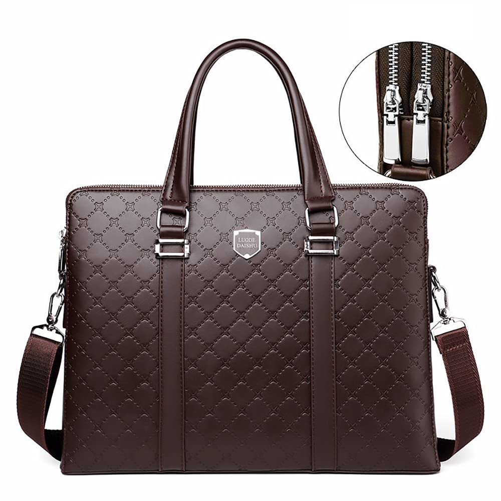 14'' Men's Laptop Bag - Compatible with 13-14 inch Laptop MacBook Pro/MacBook Air/iPad Pro 12.9" - Leather Messenger Bag Briefcase