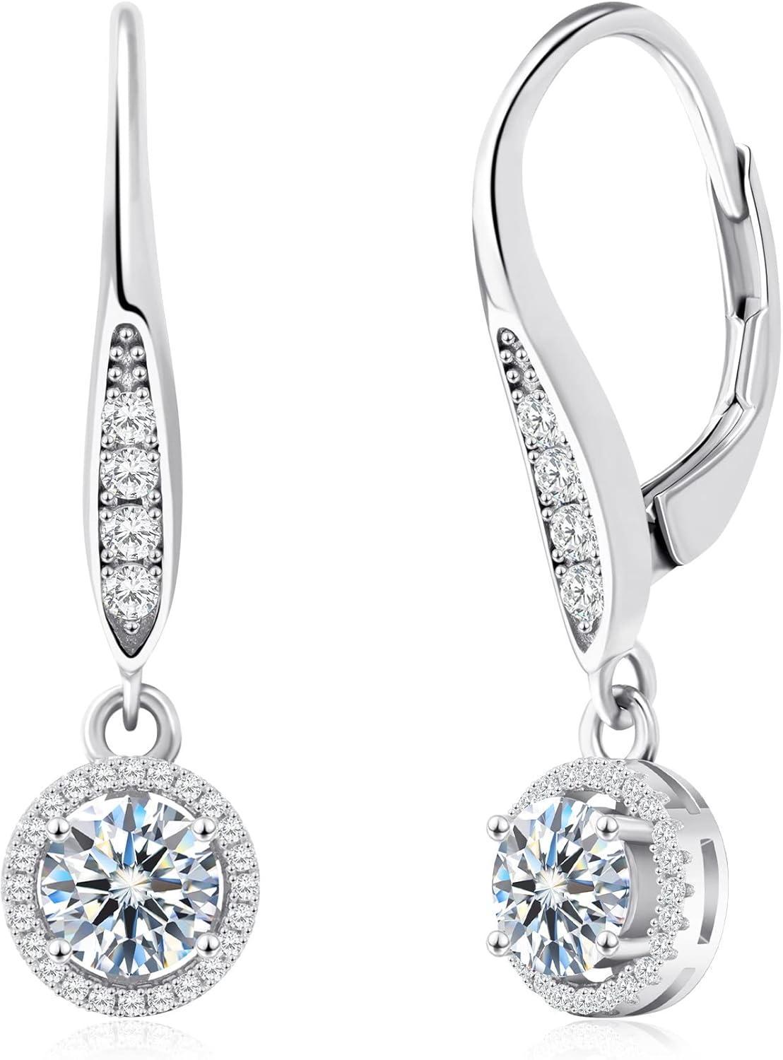 wowshow Moissanite Earrings Leverback Earrings for Women 925 Sterling Silver 3ct 4ct Moissanite Dangle Drop Earrings for Women Birthday Mom Gifts with Certificate of Authenticity