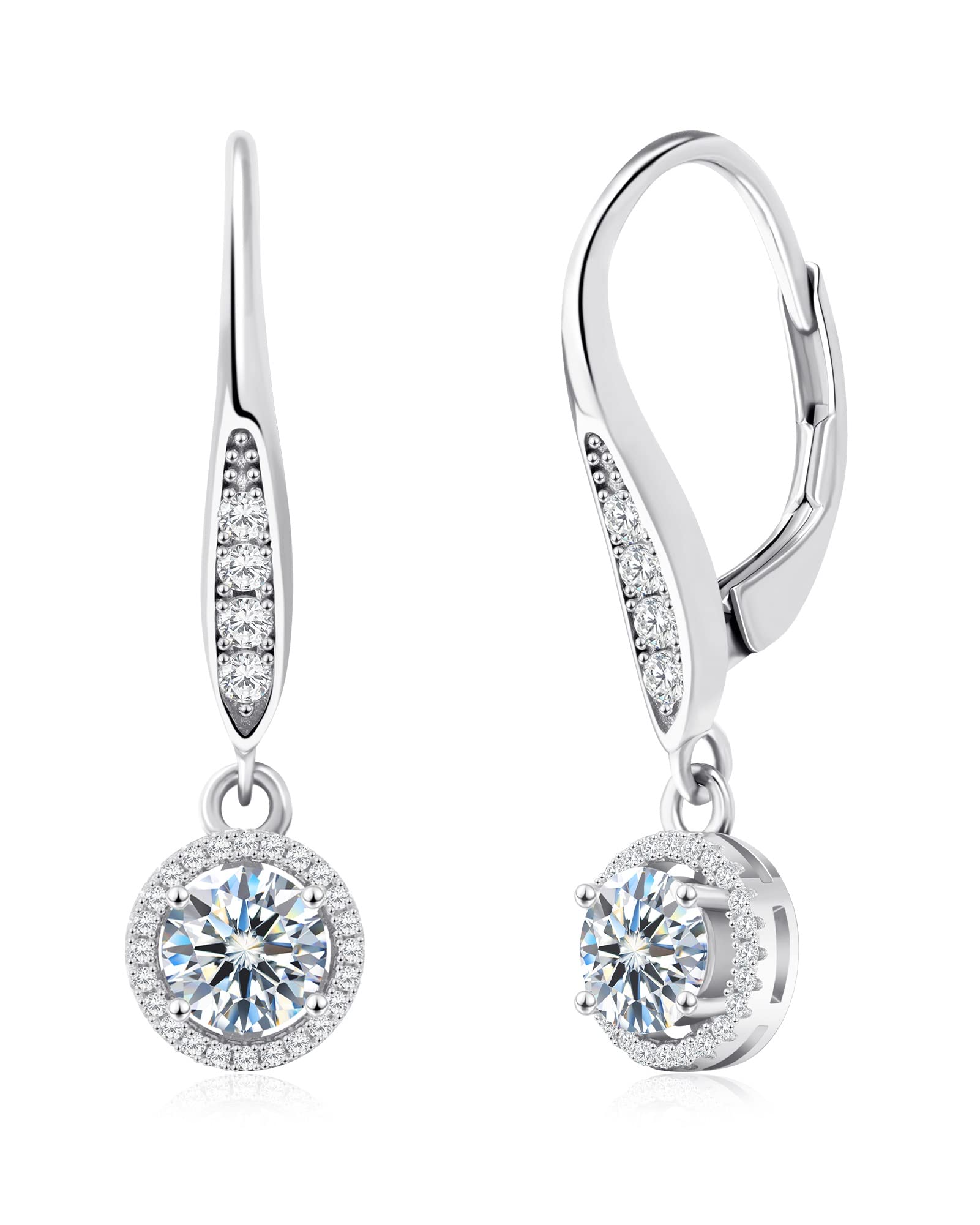 wowshow Moissanite Earrings Leverback Earrings for Women 925 Sterling Silver 3ct 4ct Moissanite Dangle Drop Earrings for Women Birthday Mom Gifts with
