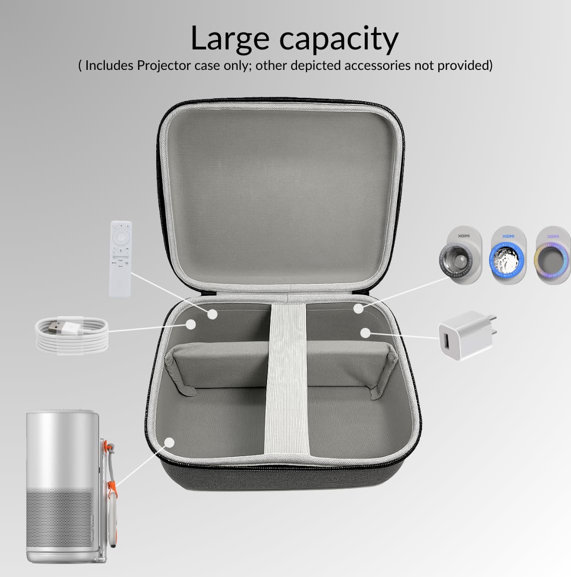 Custodia per proiettore XGIMI MoGo 4 2025/Play 6 360° All-Round – Custodia rigida portatile in EVA da viaggio e custodia per proiettore, telecomando, caricabatterie e accessori (grigio)