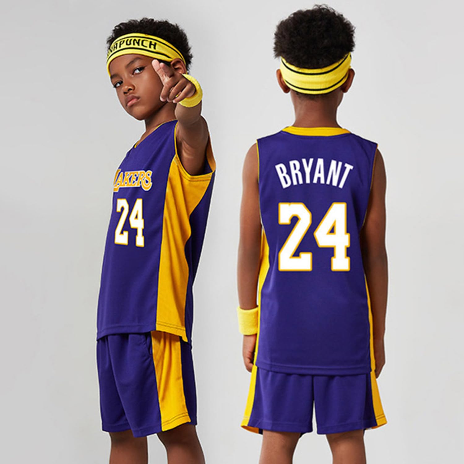 Conjunto Baloncesto Niño Número 24, Equipación Baloncesto Sin Mangas, Camiseta de Baloncesto + Pantalones Cortos para Niño y Niña Morado L,Tamaño: 26 (Altura:140-150 CM)