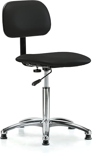Perch Chrome Stationary Lab Chair with Adjustable Backrest | Medium Bench Height 20-27" | Black Fabric