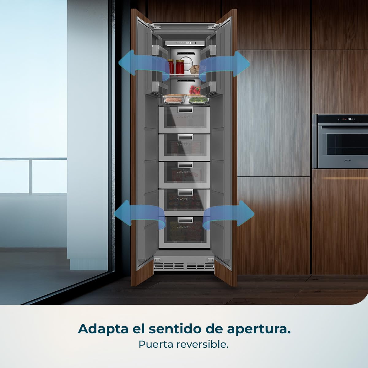Cecotec Congelador Integrable Vertical 222L Bolero CoolMarket UF BI-D 222 GREY E. Altura 187cm y 55,9cm de Ancho, Bajo Consumo, Metal Cooling, interior gris prémium, Fast Freezing