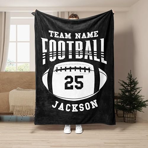 Miniatura 5 de Manta de fútbol personalizada, manta de forro polar suave y acogedora del equipo de fútbol, regalo de fútbol personalizado para niños, papá, marido,