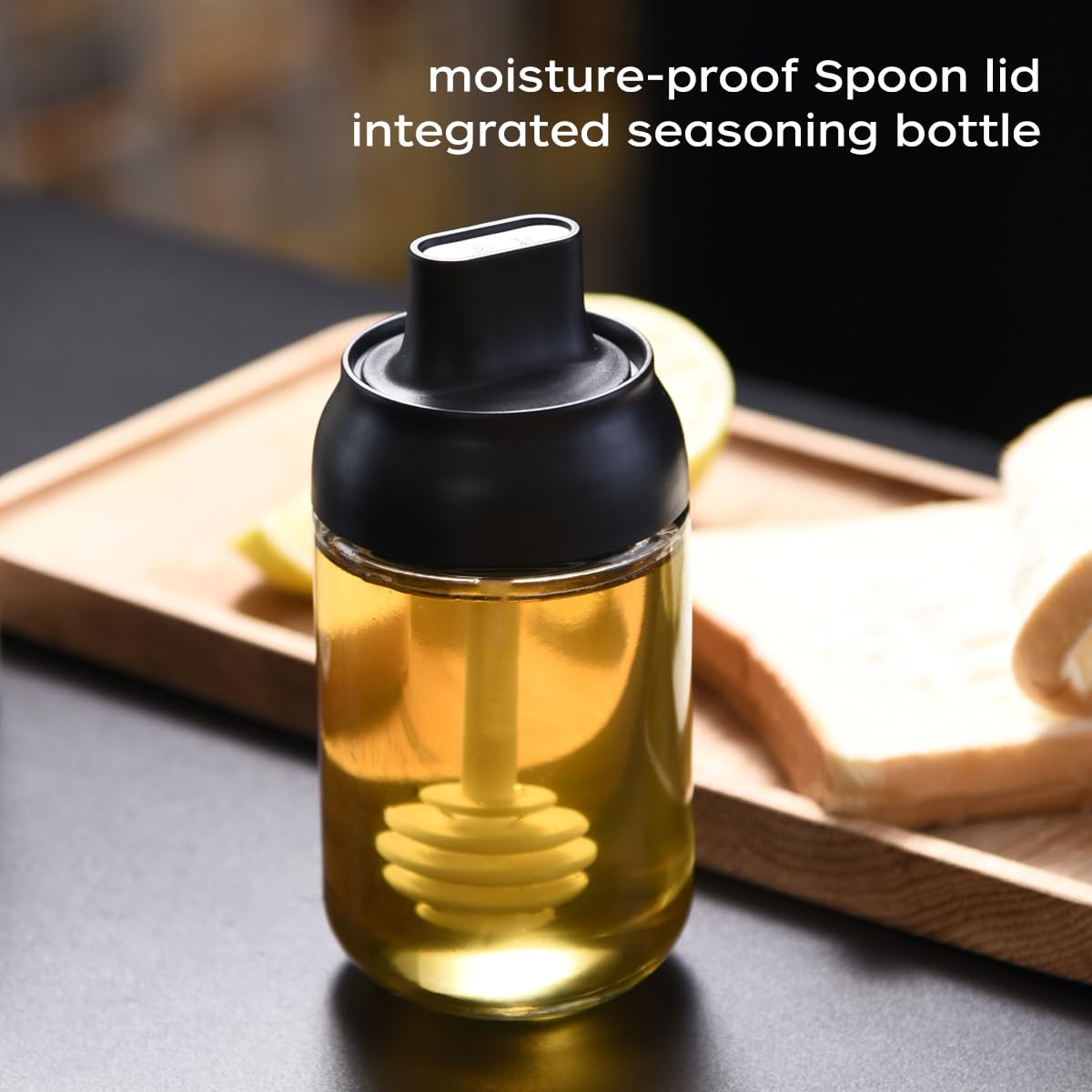 Butelki na miód z uszczelką łyżeczkową, 250 ml, duży miód, przezroczysta pieczęć, pojemnik na przyprawy, do kuchni, grillowania na świeżym powietrzu, BBQ, gotowania。