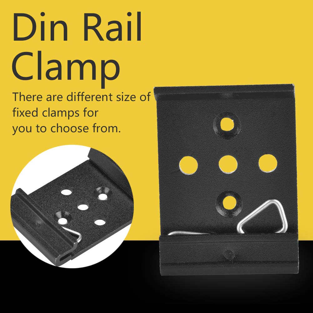 ANKROYU 35mm Rail Clip, Aluminum Din Rail Fixed Clamp Fasten Clip, Relay Fixed Rail Clamp, Relay Rail Clamp Clip for Relay Mounting(35mm 5-hole matte black)