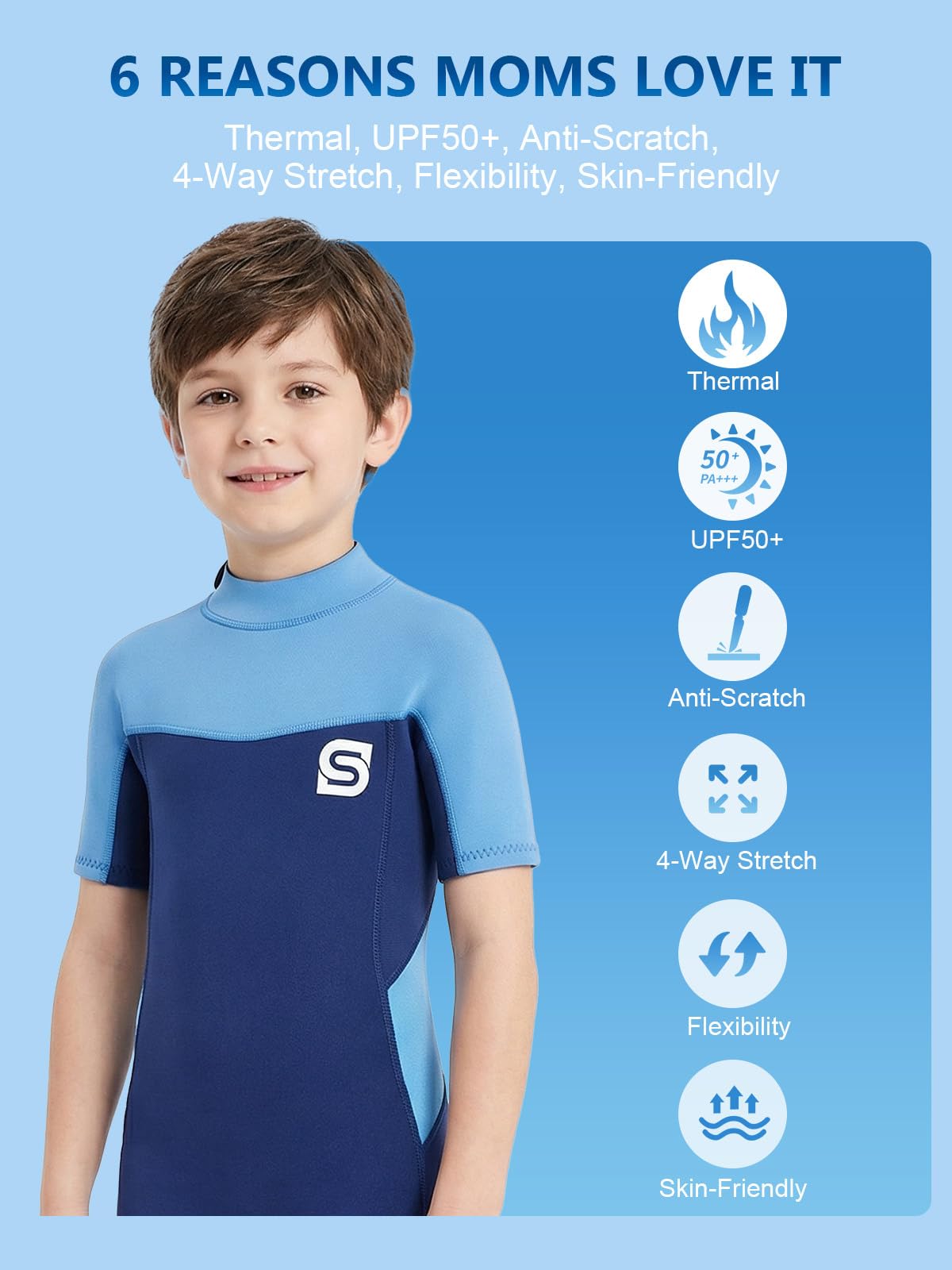 Combinaison en néoprène 2,5 mm pour enfant | Maillot de bain thermique anti-UV pour natation, plongée, surf, shorty en néoprène chaud pour filles et garçons de 2 à 12 ans