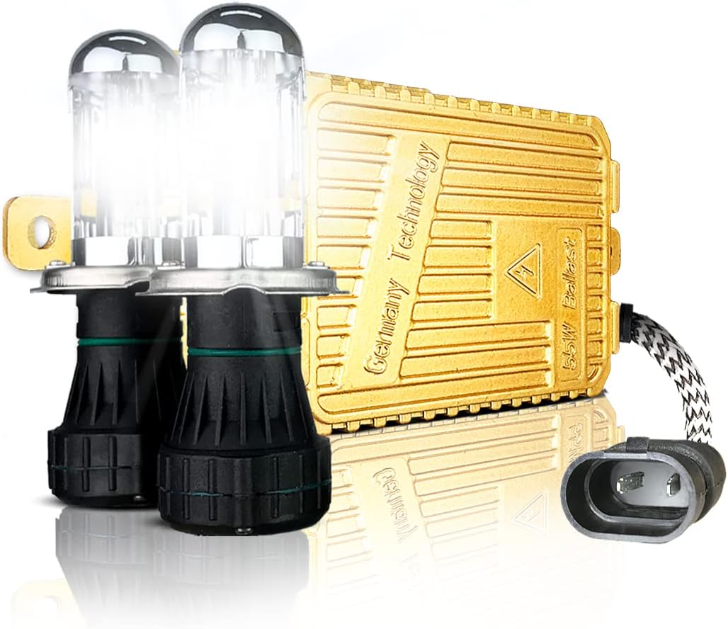 55W Heavy Duty HID Xenon Replacement Bulbs Bundle with AC Digital HID Fast Bright Replacement Ballast for 12V Vehicles (8000K Iceberg, H4/9003 Bi-Xenon)
