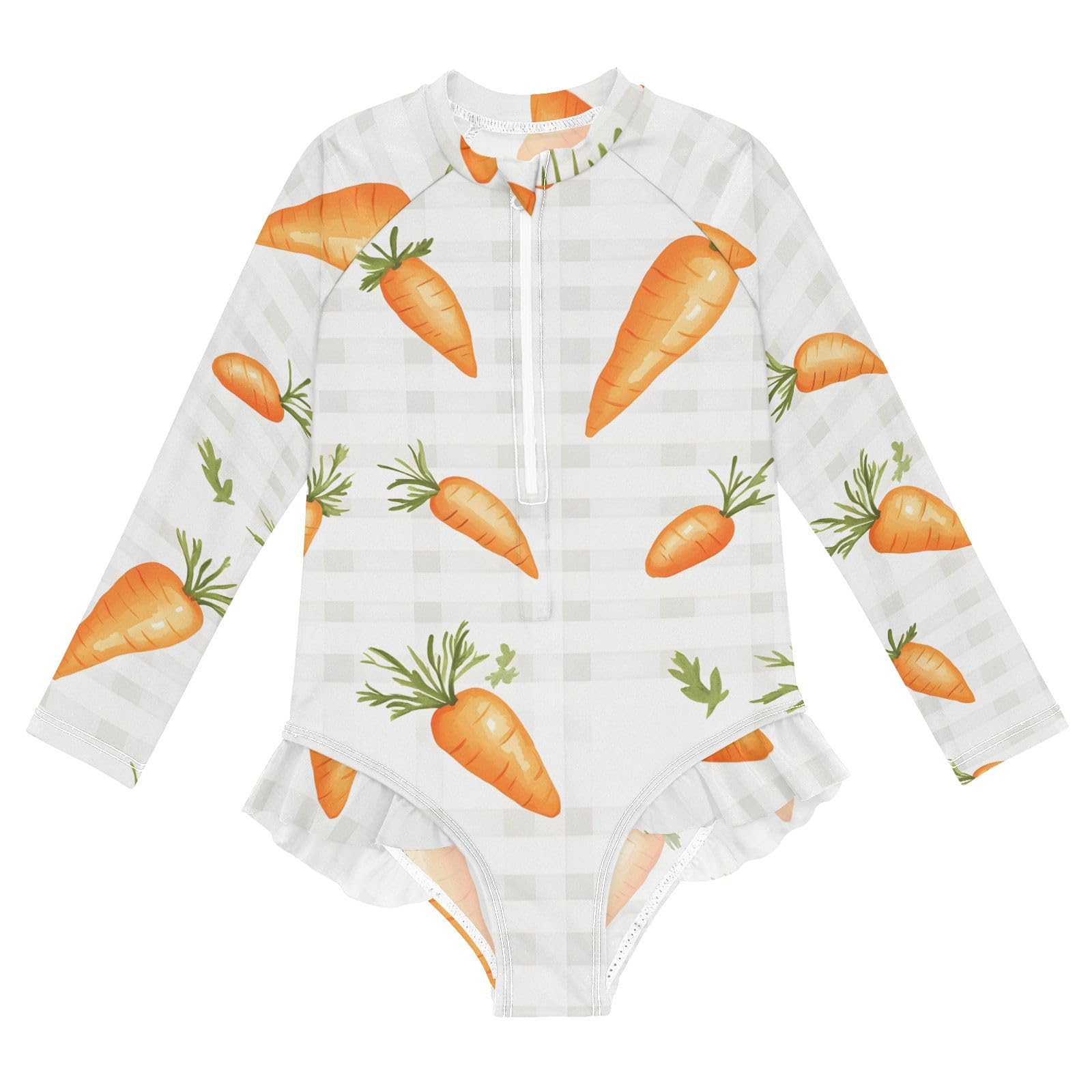 ALAZA Swimsuit for Girls Long Sleeve Rashguard Bathing Suit Carrot Checked Quick Dry 4T