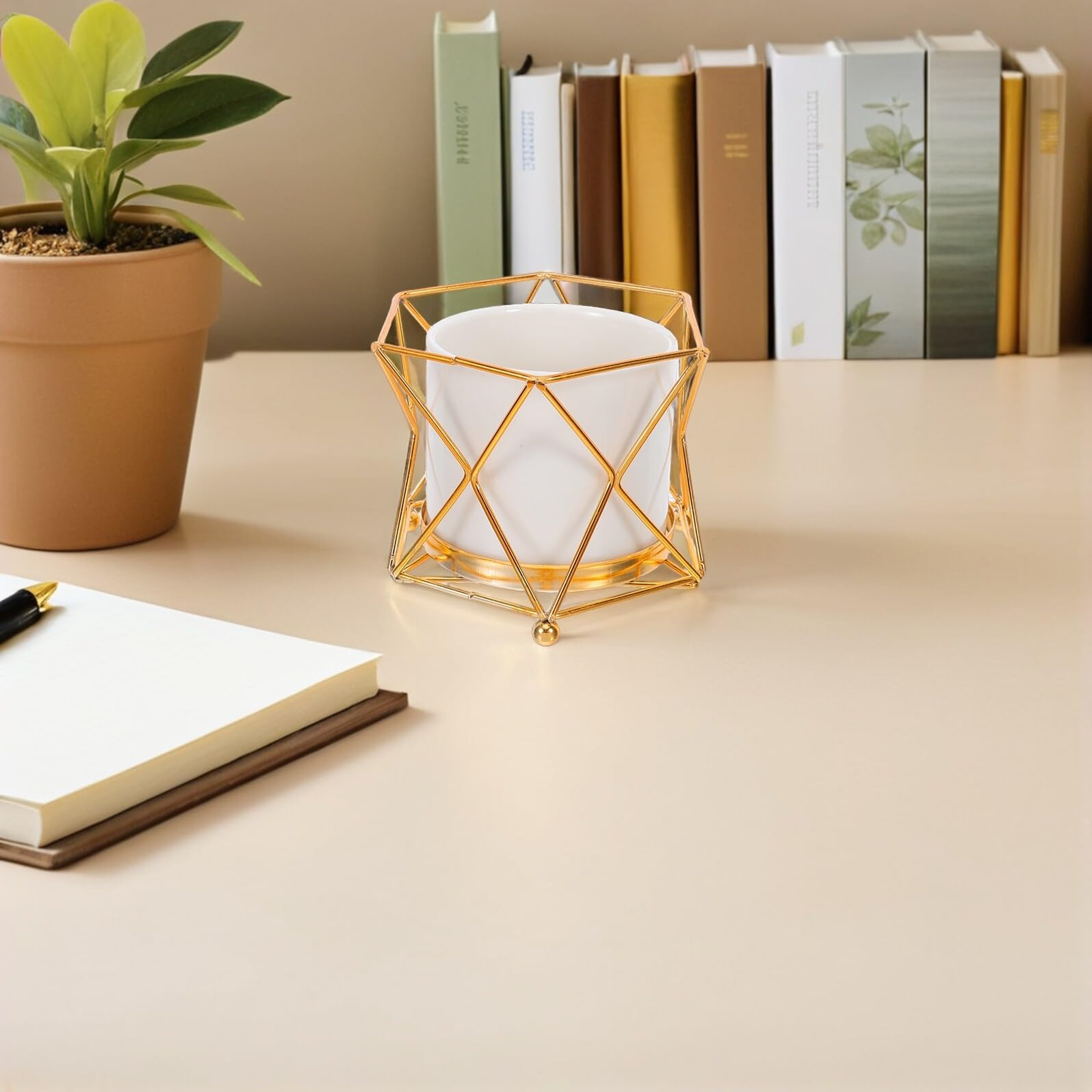 Organizador de Escritorio de Cerámica y Hierro Pequeño, Portalápices Cubo Multifuncional para Bolígrafos y Brochas, Contenedor para Oficina, Hogar y Estudio, Fácil de Limpiar