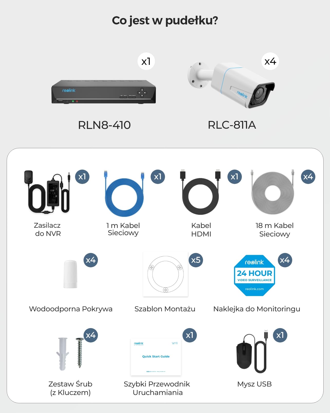 Reolink 4K PoE System Bezpieczeństwa z 5-krotnym Zoomem Optycznym, Reflektorami z Kolorową Noktowizją, 8CH NVR z 2TB HDD, Wykrywaniem Osób/Pojazdów/Zwierząt, Dwukierunkowym Dźwiękiem, IP67, RLK8-811B4